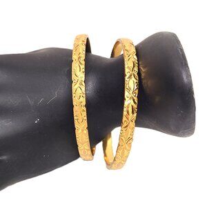 S Lex 2 Gold Tone Engraved Etched Bangle Bracelet